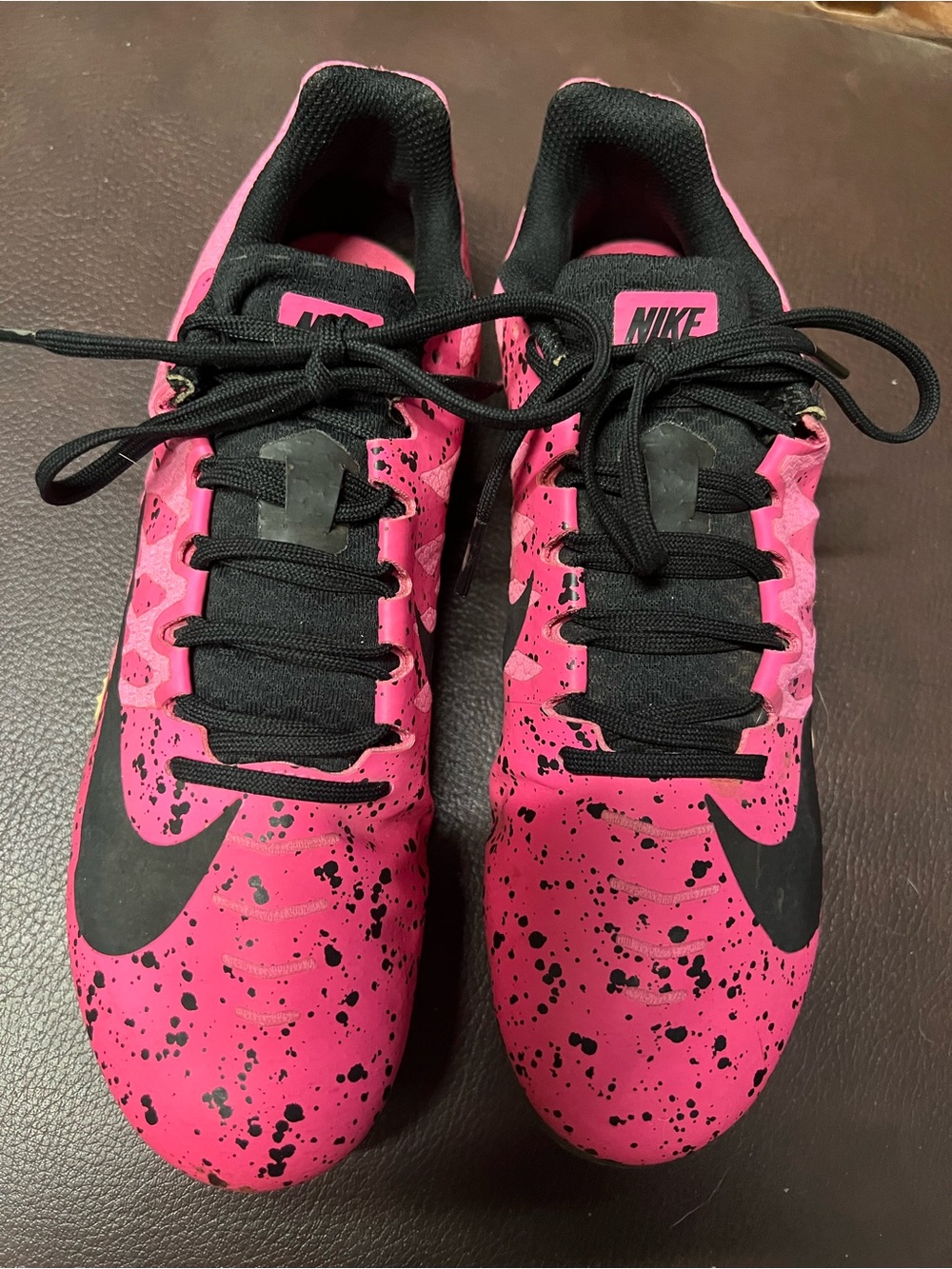 Nike Zoom Rival S Track Spikes Pink Black Paint Splatter Racing Shoes Size 8.5